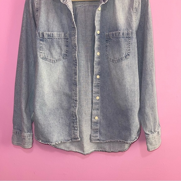 Quince Denim Shirt Women’s Size Small Distressed Blue Long Sleeve Button Down - Picture 6 of 14